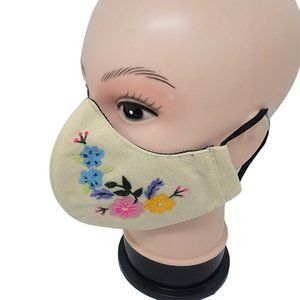 New Face cover ear loop Cream Mask Women's Embroidered handmade garden flowers
